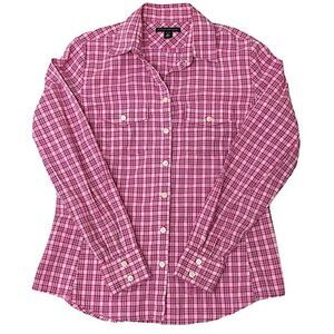 Banana Republic Pink Micro Plaid Long Sleeve Button Down Soft Wash Shirt Medium